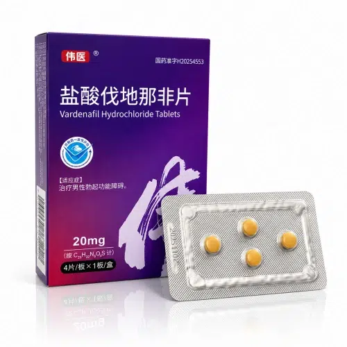 偉醫鹽酸伐地那非20mg 外盒與黃色藥錠